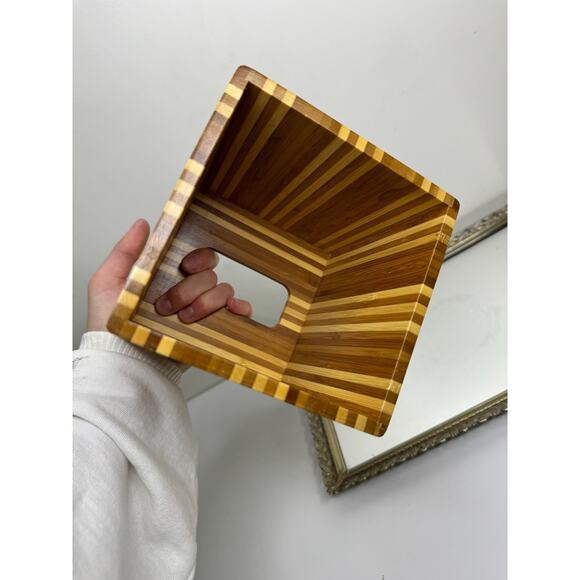 Natural Wood Tissue Box Cover Brown Beige Vertical Bath Decor Indonesia - Picture 6 of 8